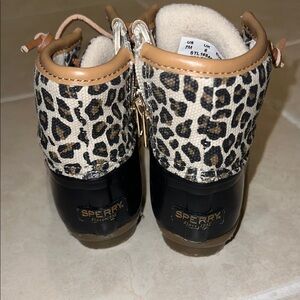 Sperry Black and Tan Leopard Print Boots